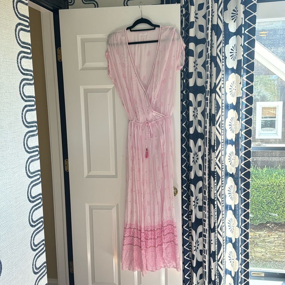 Flow airy dress or cover-up perfect for Summer pink with gold beat accents